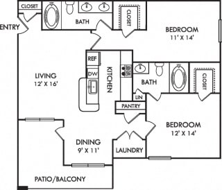 Birmingham Birmingham. 2 bedroom apartment. Kitchen with bartop open to living/dinning rooms. 2 full bathrooms, double vanity in master. Walk-in closets. Patio/balcony.