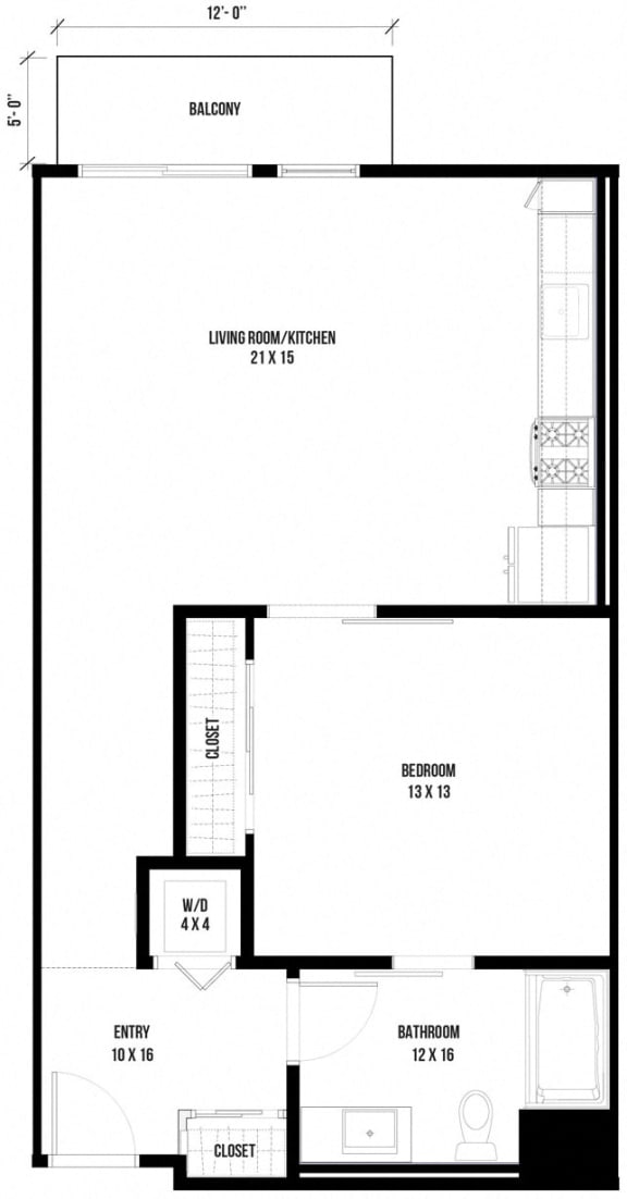 1B2 &#x2013; 1 Bedroom 1 Bath Floor Plan Layout &#x2013; 784 Square Feet