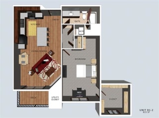 Bedford II one bedroom one bathroom floor plan at The Flats at 84 Bedford II one bedroom one bathroom floor plan at The Flats at 84