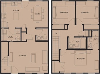 3 Bedroom 2.5 Bath Townhouse 2D Floorplan_Arlington Grove Apartments, St. Louis, MO