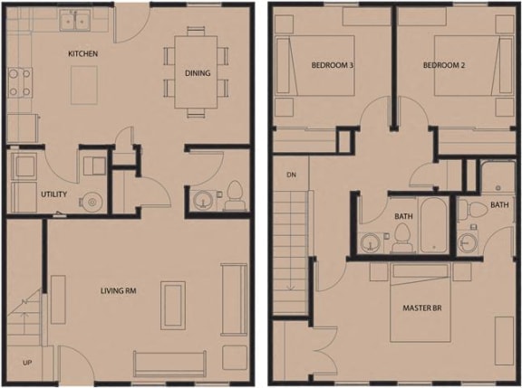 3 Bedroom 2.5 Bath Townhouse 2D Floorplan_Arlington Grove Apartments, St. Louis, MO