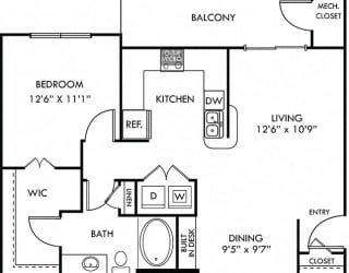 Lubbock 1 bedroom apartment. Large kitchen with bartop open to living and dining room. Built-in desk. 1 full bath. large walk-in-closet. Patio/balcony.