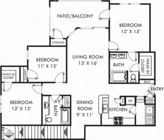 Windcrest Windcrest. 3 bedroom apartment, stairs to entry/garage. Kitchen with bartop open to living/dinning rooms. 2 full bathrooms, double vanity in master. Walk-in closets. Patio/balcony.