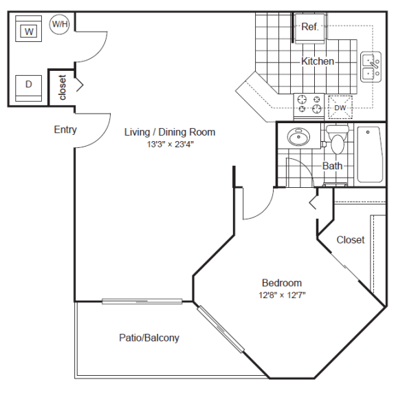 1 Bedroom 1 Bathroom Floor Plan at Scottsdale Horizon Apartments, Scottsdale, AZ