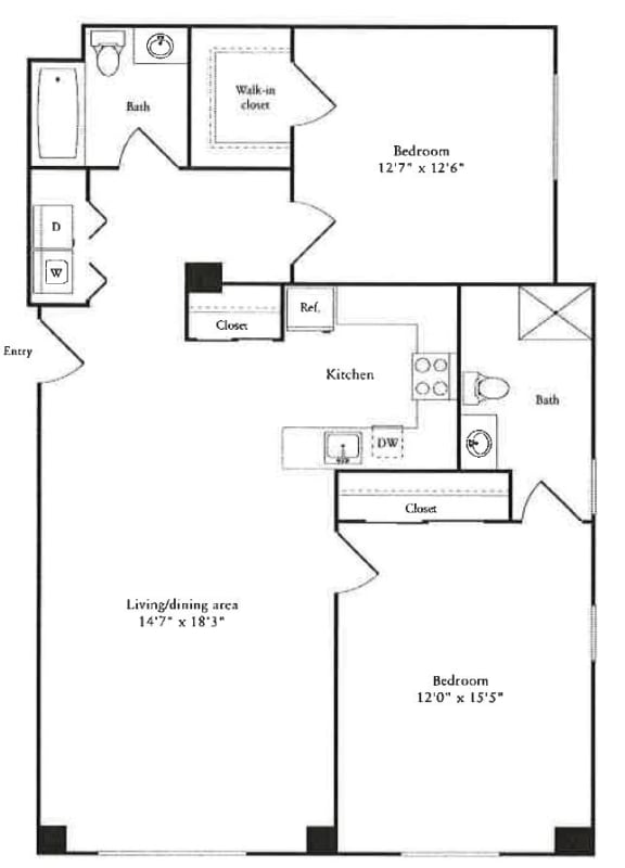 spacious 2 bedroom apartment for rent in Cambridge MA Floor Plan