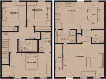 3 Bedroom 2.5 Bath Townhome 2D Floorplan-North Sarah Apartments, St. Louis, MO