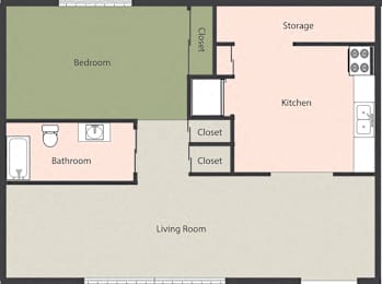  Floor Plan 1-Bedroom, 1-Bath