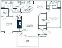 B2 Floor Plan 2 Bedroom 2 Bath at Elan at Mallard Creek Apartment Homes, Charlotte, 28269