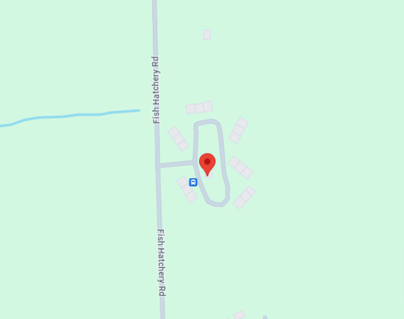 a map of a street with a red dot on it