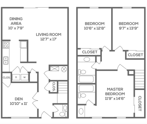 3 Bed 2.5 Bath Floor Plan at Galbraith Pointe Apartments and Townhomes*, Cincinnati, OH, 45231