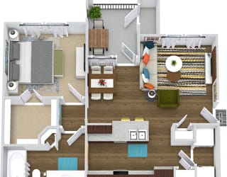 3D Hawthorn. 1 bedroom apartment. Kitchen with bartop open to living/dinning rooms. 1 full bathroom. Walk-in closet. Patio/balcony.