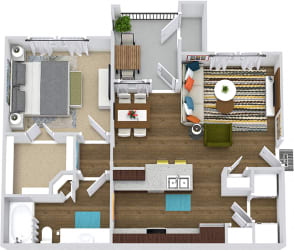 3D Hawthorn. 1 bedroom apartment. Kitchen with bartop open to living/dinning rooms. 1 full bathroom. Walk-in closet. Patio/balcony.