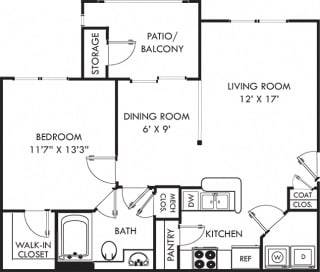 Fairview. 1 bedroom apartment. Kitchen with bartop open to living/dinning rooms. 1 full bathroom. Walk-in closet. Patio/balcony.