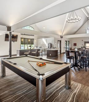 Community Pool Table at Esprit at Cherry Creek Apartments in Glendale, CO-SMLAM.