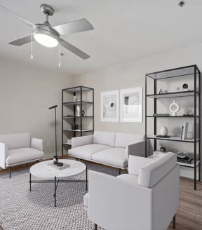 Model living room at Haven at Water's Edge Apartments in Tampa, Florida