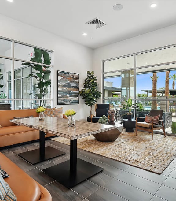 Community Clubhouse with Lounge Furniture at Parc Roundtree Ranch Apartments located in Peoria, AZ-SMLAM.