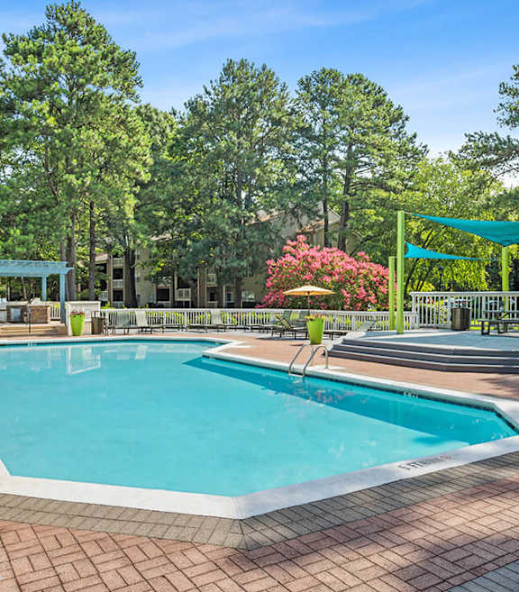 Community Swimming Pool with Pool Furniture at Element 41 Apartments located in Marietta, GA-SMLAM.