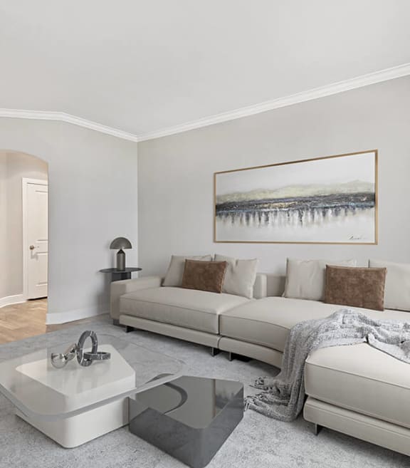 Model Living Room with Carpet at Park West Apartments located in Houston, TX-SMLAM.