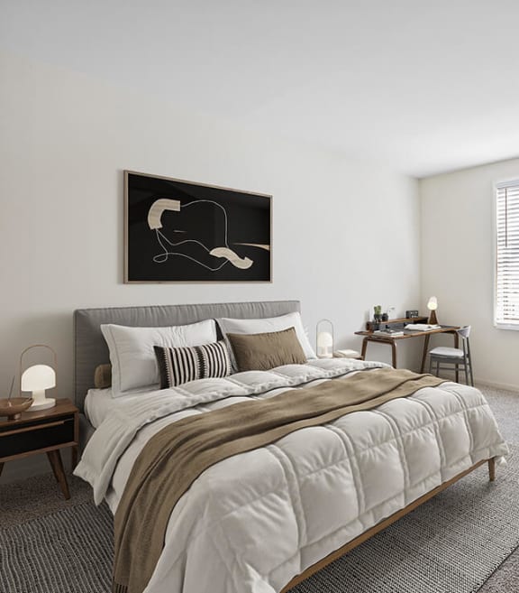 Model Bedroom with Carpet and Window View at Spring Parc Apartments in Silver Spring, MD-SMLAM.