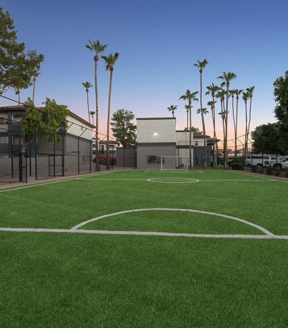 Community Soccer Field with Nets at Country Club Verandas Apartments located in Mesa, AZ-SMLAM.