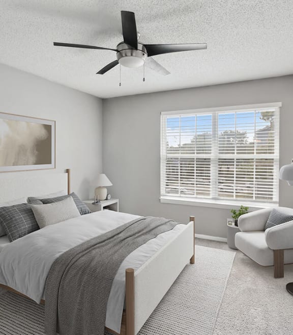 Model Bedroom with Carpet and Window View at Abbington Heights Apartments in Antioch, TN-SMLAM.