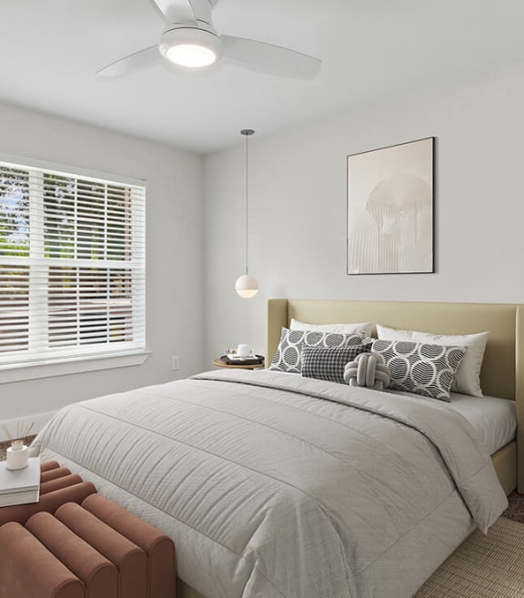 Model Bedroom with Carpet and Window View at Park at Caterina Apartments located in Charlotte, NC-SMLAM.