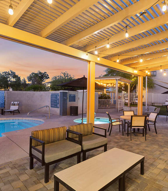 Outdoor Patio Area with Lounge Furniture at Ridgeline Apartments in Tucson, AZ-SMLAM.