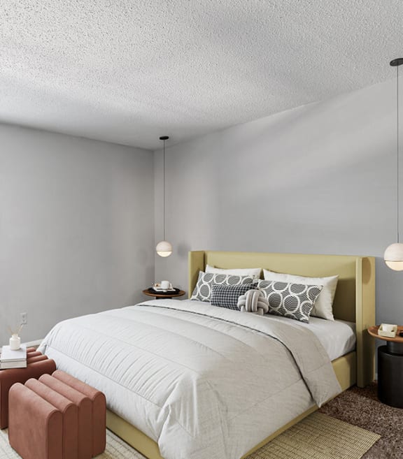Model Bedroom with Carpet and Window View at Corners at 1700 Apartments in Atlanta, GA-SMLAM.