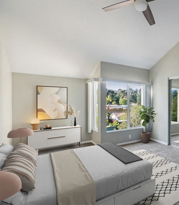 Model bedroom at Colonnade at Fletcher Hills Apartments in El Cajon, CA.