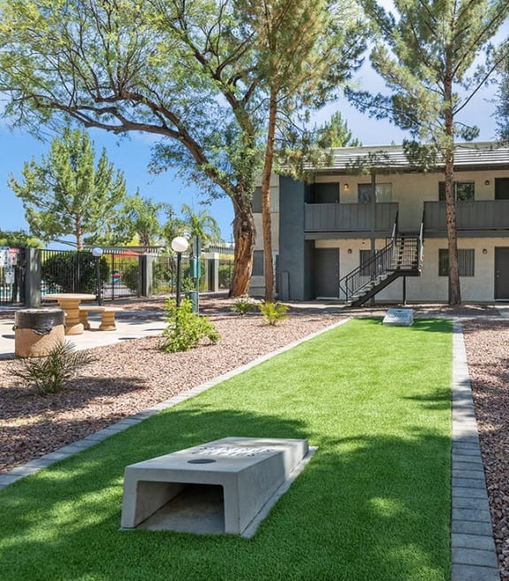 Outdoor cornhole area