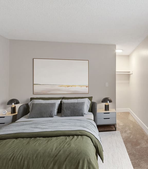 Model Bedroom with Carpet at Sunset 320 Apartments in Federal Way, WA-SMLAM