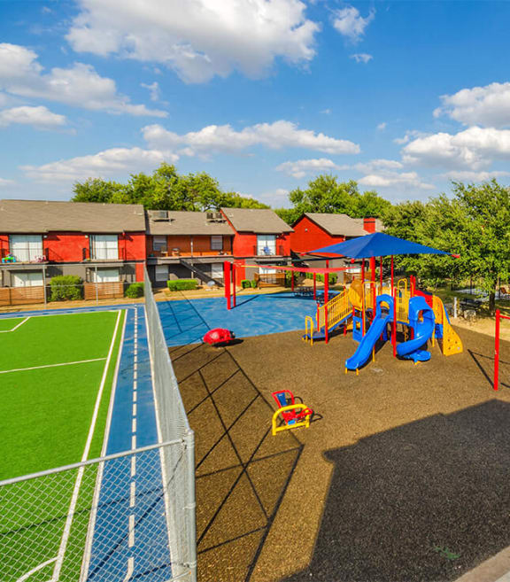 Playground and running track around the soccer field