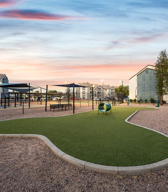 Community Dog Park with Agility Equipment at Array at South Mountain Apartments located in Ahwatukee, AZ-SMLAM.