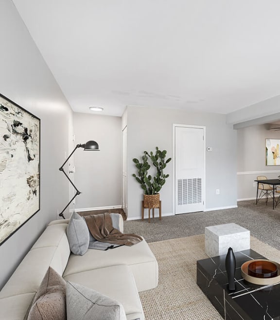 Model living room at The Gateway Apartments in Gaithersburg, Maryland