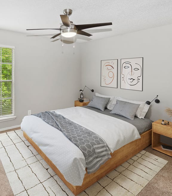 Model bedroom at Autummwood Apartment Homes in Arlington, TX.