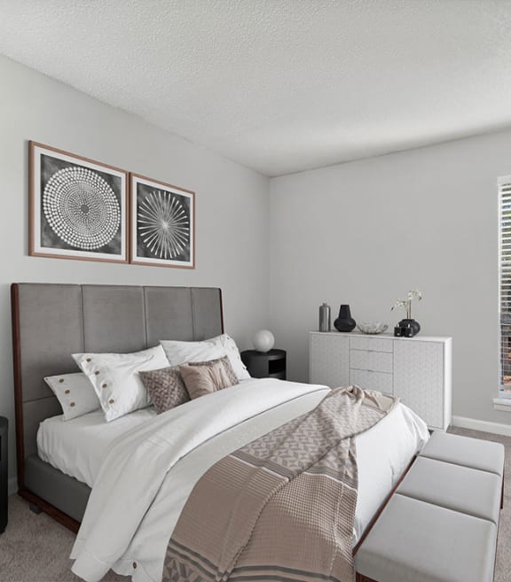 Model bedroom at Bridges at North Hills Apartments in Raleigh, NC