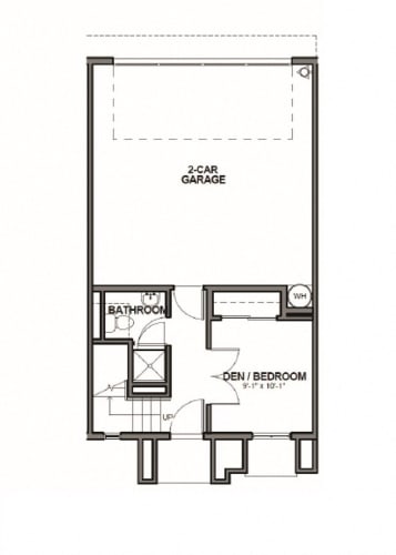 Floor Plan  Four Bedroom Townhome. One Bedroom on the main floor with full bathroom offering a walk-in-shower. Three bedrooms on upper level. Double Attached Garage. Open Floor Plan.