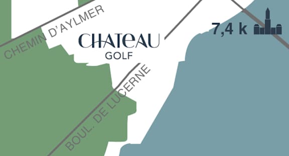 A map with the words Chateau Golf and Boule De Lucerre on it.