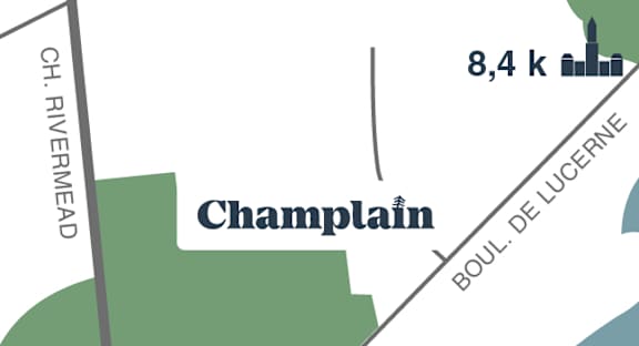 A map shows the area of Champlain with a population of 8,4k.
