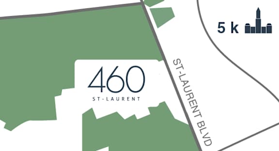 A map with the number 460 and St. Laurent Blvd written on it.