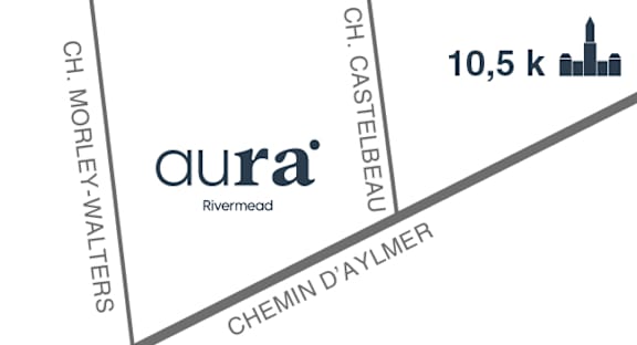 A map with a few street names and a building that is 10.5k tall.