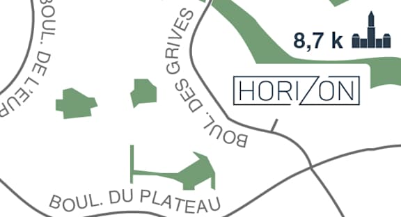 A map with the text "BOUL. DU PLATEAU" and "8,7 k" on it.