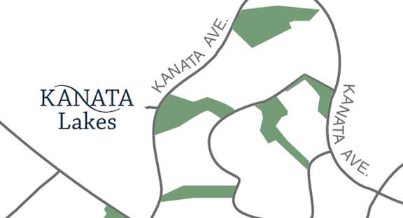 A map of Kanata Lakes with two streets named Kanata Ave.