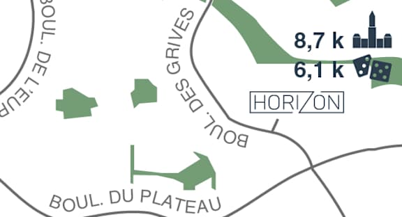A map with the text "BOUL. DU PLATEAU" and "8,7 k" on it.