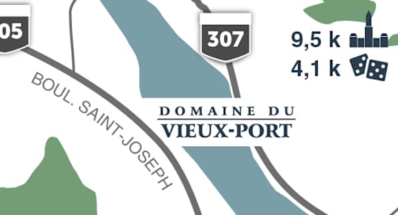 A graphic with the text "Domaine du Vieux-Port" in the center.