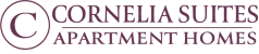 a graphic with the words cornelia suit apartments on a green background