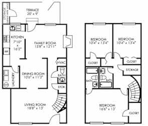 Maison. 3 bedroom townhome. Kitchen, living, and dinning rooms. 2 full bathrooms + powder room. Patio/balcony.