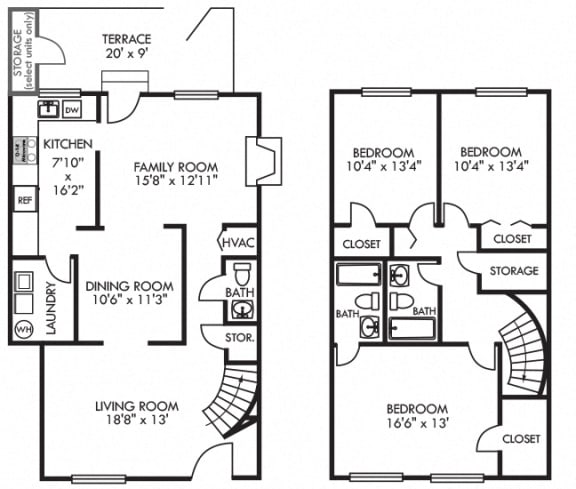 Maison. 3 bedroom townhome. Kitchen, living, and dinning rooms. 2 full bathrooms + powder room. Patio/balcony.