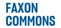 The image displays the words "FAXON COMMONS" in blue text.