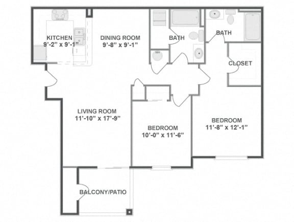 Two Bedroom Two Bathroom Floor Plan Warhol